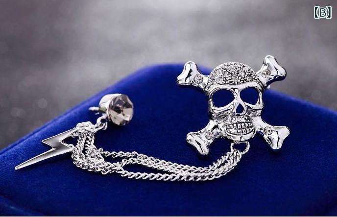 ピンブローチ メンズ 男性用 欧米風 ハートモチーフ タッセル チェーン 個性的 ラペルピン ラインスト..