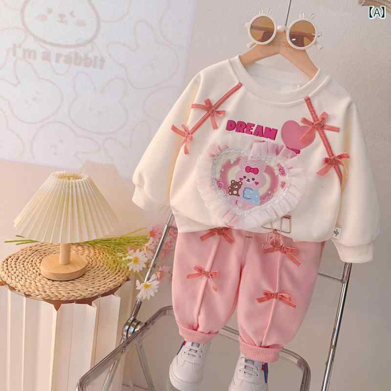 セットアップ キッズ 女の子 かわいい スウィート ハート柄 スウェット トレーナー フード付き 長袖 長..