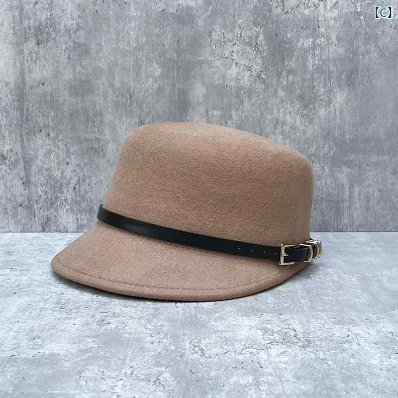馬術帽 レディース フレンチ 英国風 レトロ ベルト バックル ウール フェルト ハット 秋冬 ブラック 小顔効果 保温 防風 上品 エレガント 普段使い