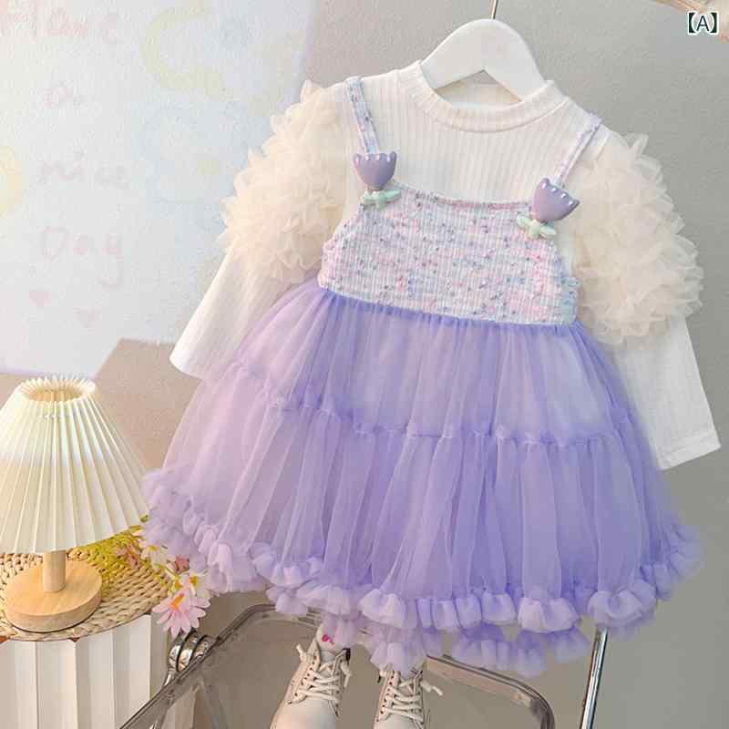 ドレス ベビー 女の子 プリンセス ワンピース 誕生日 記念日 お祝い ハーフバースデー セレモニー 結婚式 発表会 フォーマル かわいい 上品 長袖 コットン 綿 無地 春秋 チューリップスカート
