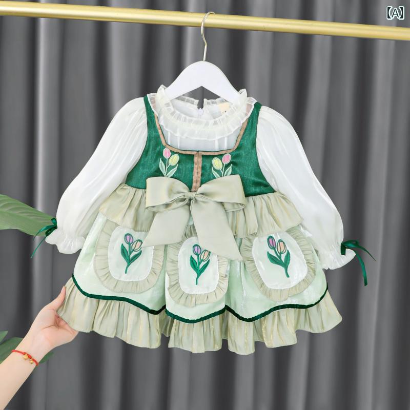 ワンピース 女の子 ベビー 子供 幼児 プリンセス ドレス 春秋 長袖 ロリータ風 かわいい おしゃれ トレンド 韓国風 オルチャンファッション 綿 普段着 1歳 誕生日 記念日