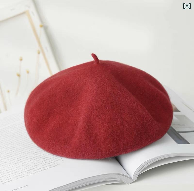 ベレー帽 レディース 無地 羊毛 ウール混 秋冬 韓国風 日本風 かわいい フェミニン 頭囲調節可能 小さめ頭囲対応 レトロ クラシカル 画家帽 保温性 防風性 暖かい
