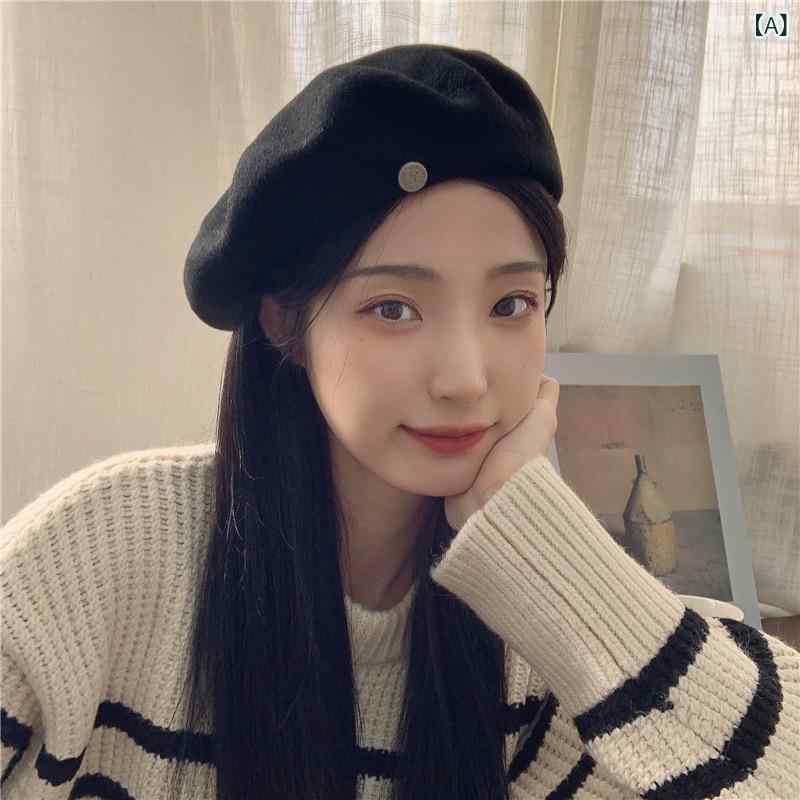 ベレー帽 男女兼用 ユニセックス ウール 羊毛 レトロ クラシック 小顔効果 防風 保温 暖かい ニット 帽子 秋冬 ブラック ワインレッド キャメル グレー カーキ カジュアル 上品 おしゃれ