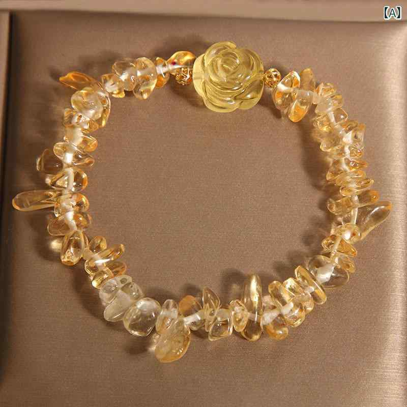 Beads - ブレスレット レディース シトリン さざれ石 新中華風 軽やか 上品 個性的 洗練 おしゃれ エレガント フラワー 花モチーフ イエロー