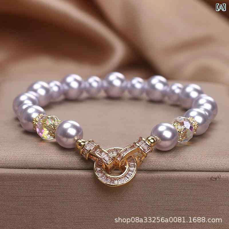 ブレスレット レディース 南洋パール風 ラウンドジルコニア 複数色 蝶モチーフ シンプル 高級感 マンテルクラスプ フレンチレトロ 上品 アクセサリー