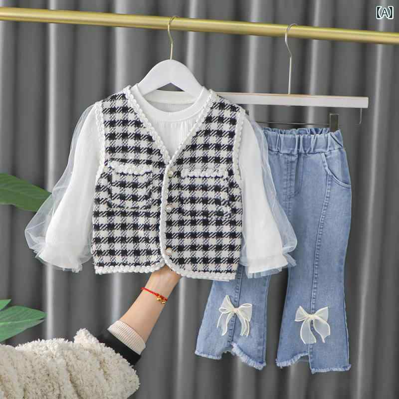 子供服 女の子 ベビー ガールズ 韓国ファッション おしゃれ かわいい トレンド 上下セット 3ピース パンツスタイル 綿混 長袖 長ズボン 春秋 ブラック 黒 カジュアル 普段使い お出かけ着