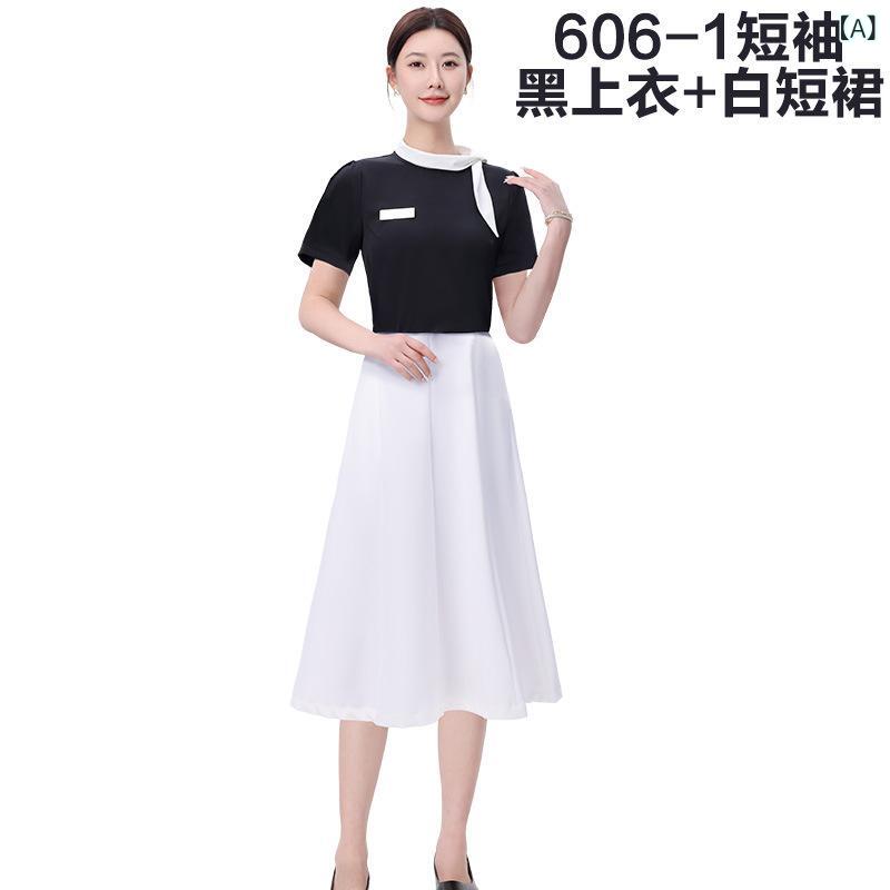 ユニフォーム レディース エステティシャン 美容師 技師 職業用 春夏 高級感 エレガント 半袖 七分袖 長袖 セットアップ 上下セット パンツ スカート ポリエステル素材