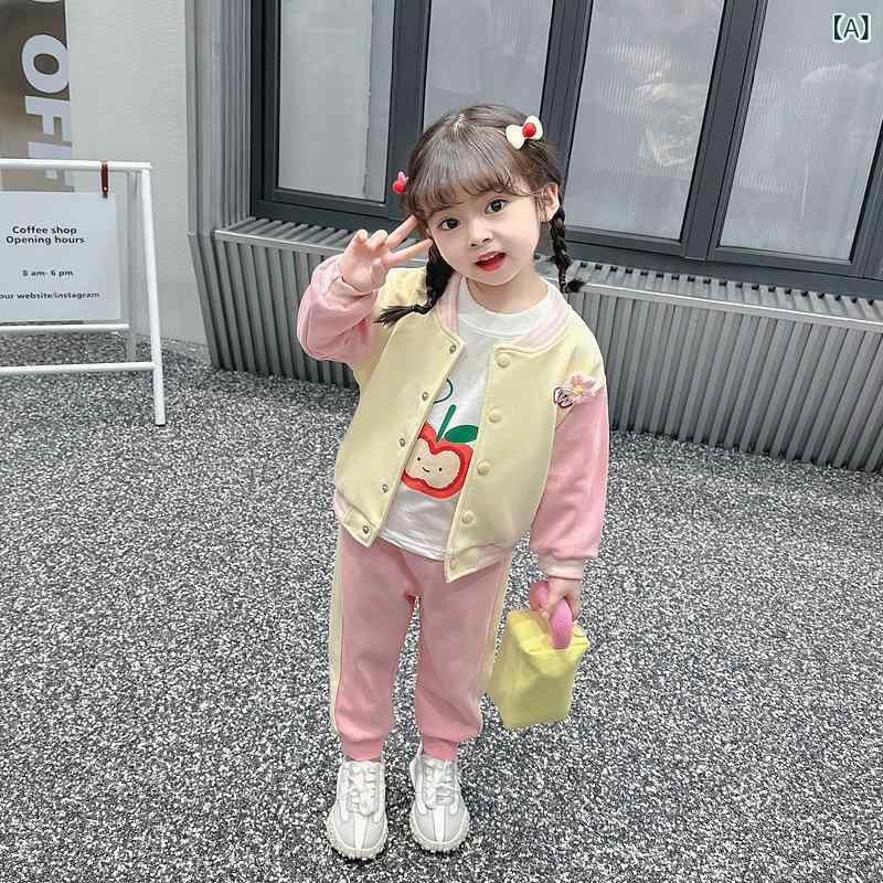 キッズ 女の子 春秋 韓国ファッション おしゃれ かわいい トレンド セットアップ スリーピース 3点セッ..