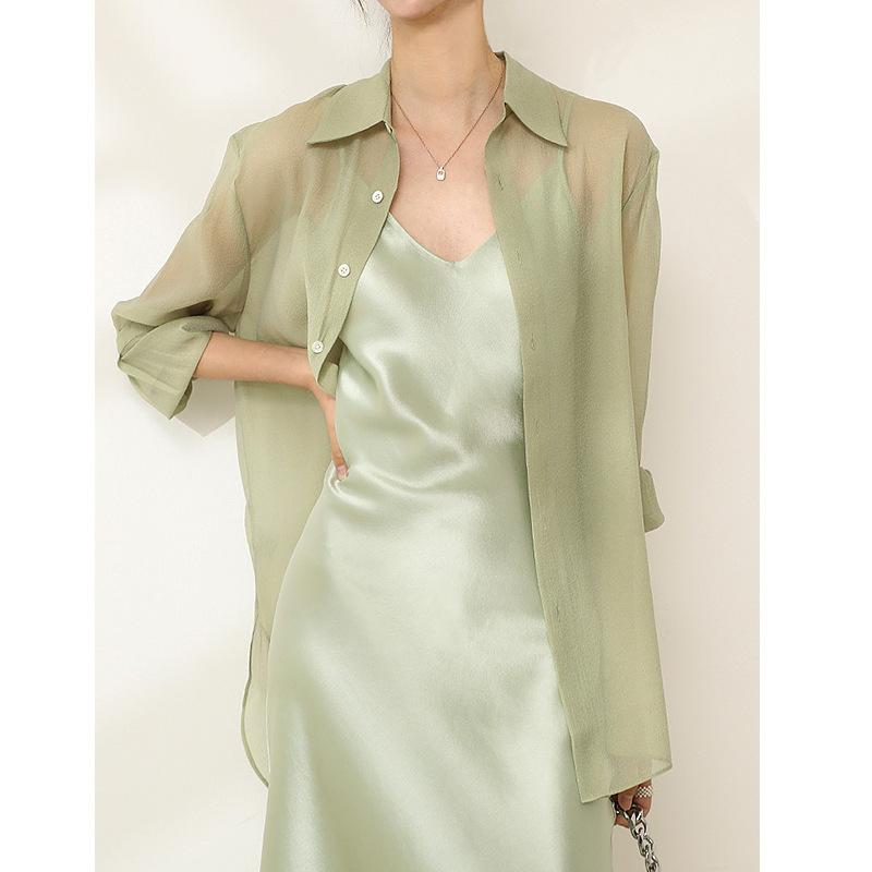 シャツアウター レディース 女性用 ゆったりリラックス ビッグシルエット ドロップショルダー UVカット 長袖 薄手軽量 テンセル シフォ..