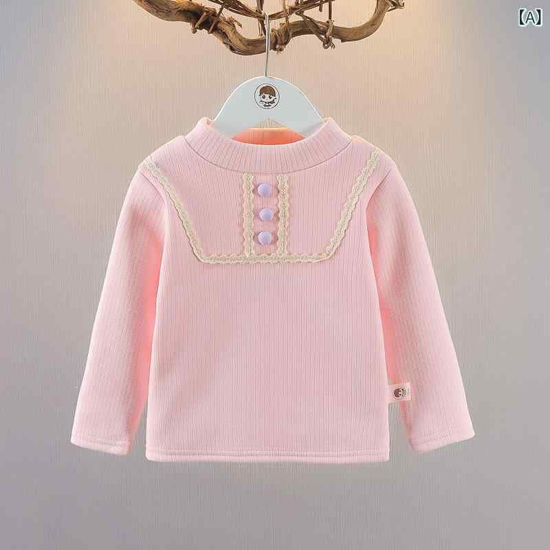 Cardigans - トップス 女の子 ベビー 裏起毛 長袖 Tシャツ 1-3歳 冬物 かわいい コットン 無地 カジュアル フードなし ピンク 白 紫