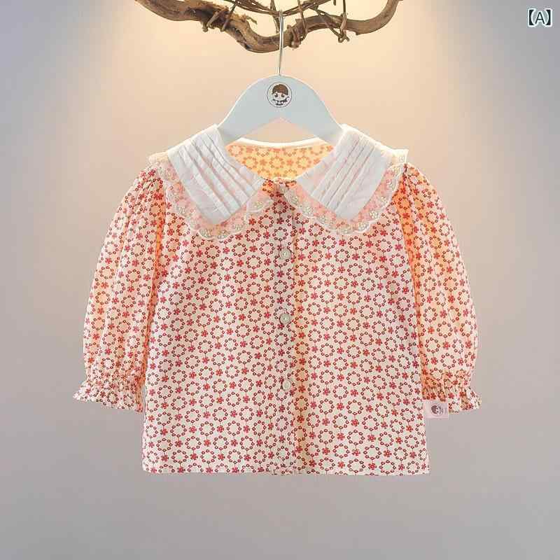 シャツ 女の子 ベビー 幼児 長袖 プリンセススタイル 春秋 綿 トップス おしゃれ かわいい 普段使い 通園 着心地快適 襟付き 丸襟 赤 黄色