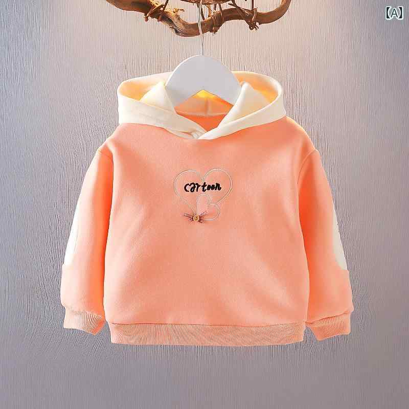 スウェット 女の子 ベビー 1歳 2歳 3歳 韓国風 秋冬 裏起毛 フード付き 長袖 プルオーバー 綿 コットン..