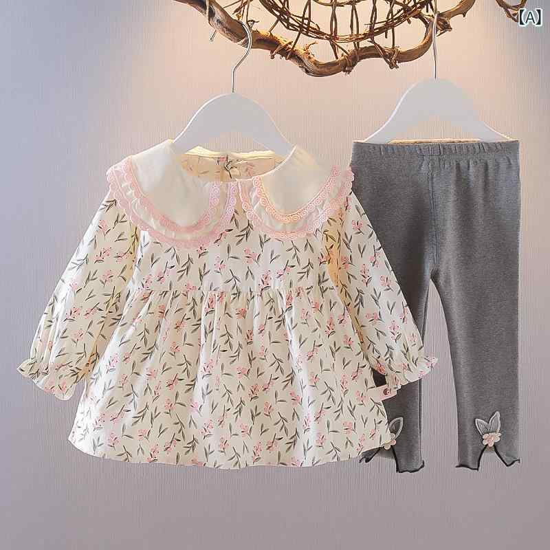 セットアップ キッズ 女の子 ベビー 小花柄 フリル襟 長袖 パンツ 上下セット 綿 普段使い おしゃれ カ..