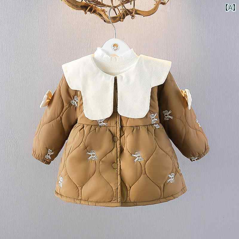 中綿ジャケット 女の子 ベビー 幼児 1歳 2歳 3歳 秋冬 保温 裏ボア プリンセススタイル シングルボタン ノーカラー ラウンドネック 無地 ポリエステル 普段使い チョコレート ブラウン ライトイエロー