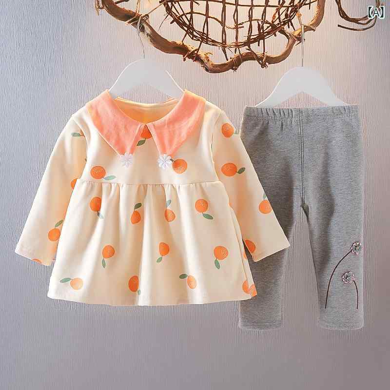 セットアップ 女の子 ベビー 幼児 秋冬 韓国風 カジュアル 普段着 長袖 裏起毛 フリース ドールカラー ..