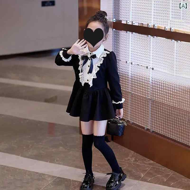 ワンピース 女の子 キッズ ジュニア 秋冬 スクール風 リボン プリンセスドレス 長袖 Aライン おしゃれ かわいい 普段使い お出かけ フォーマル 上品 華やか ポリエステル 女児 清楚感