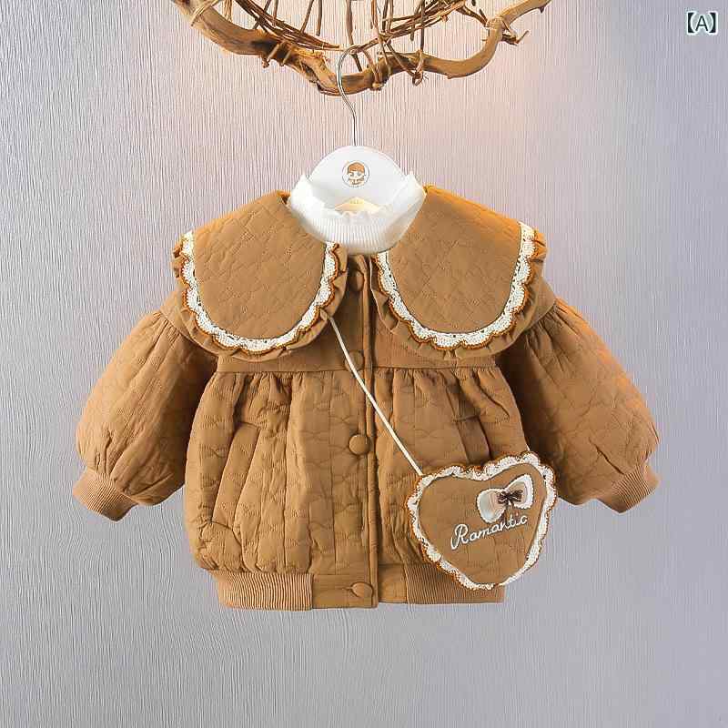 アウター 女の子 ベビー キッズ 裏起毛 中綿入り ジャケット 暖かい 防寒 おしゃれ 秋冬 ラウンドネック ポリエステル カジュアル ライトイエロー チョコレート