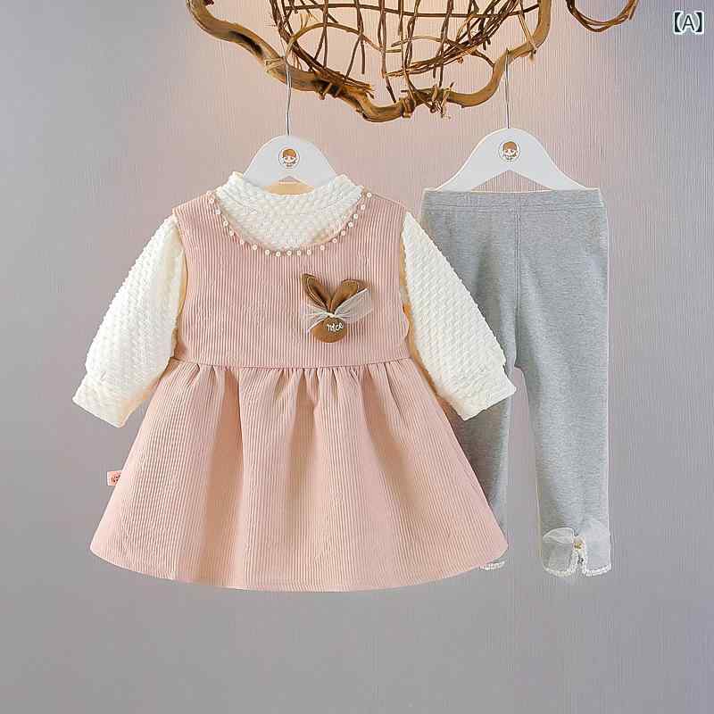 ワンピースセット 女の子 ベビー プリンセス風 ドレス スリーピース 3点セット 長袖 綿 コットン 春秋 お洒落 かわいい お出かけ 普段使い 女児 幼児