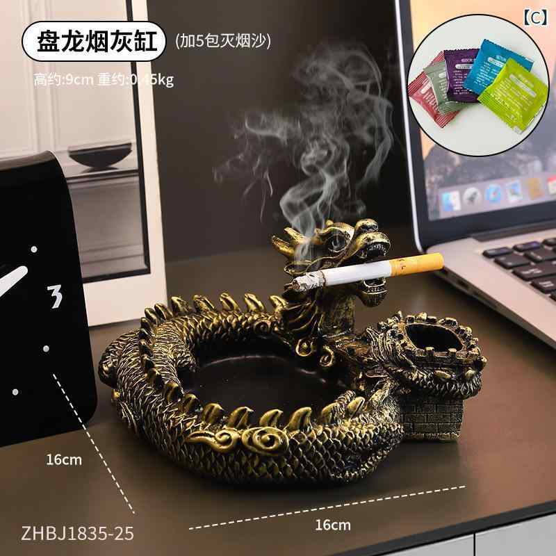 灰皿 メンズ レトロ アンティーク調 龍 モチーフ 樹脂製 工芸品 オブジェ 卓上用 インテリア雑貨 おしゃれ ユニークデザイン 高級感 ギフト プレゼント 自宅用