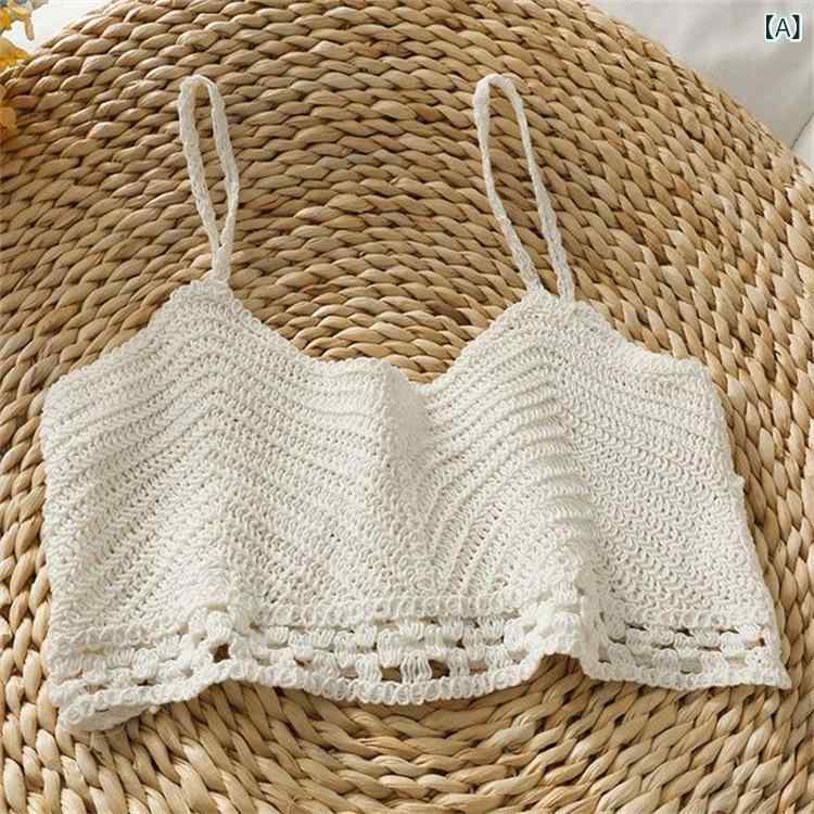 キャミソール レディース ボヘミアン おしゃれ セクシー 刺繍 クロシェ編み コットンニット クロップド丈 ゆったり 伸縮性 インナー 春夏 トップス 白 ベージュ 普段使い 重ね着