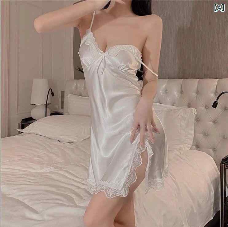 ナイトウェア レディース セクシー サテン シフォン レース キャミワンピース Vネック ノースリーブ ル..