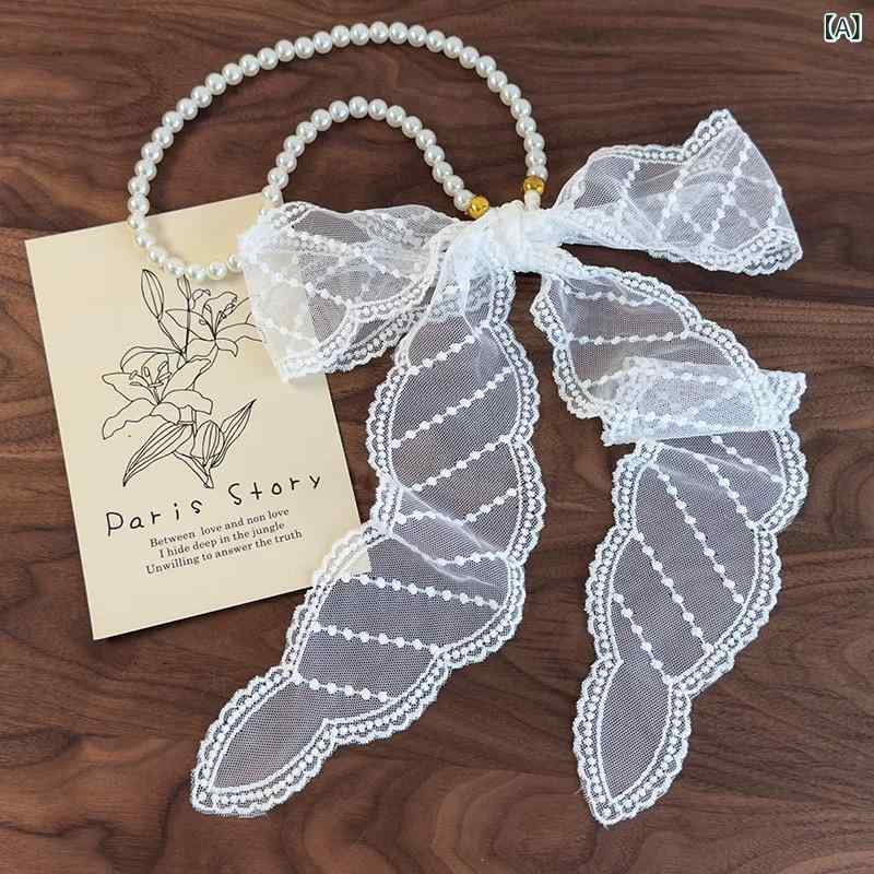 ヘアアクセサリー レディース パール レース 花柄 スカーフ ストール ロングネックレス ヘアバンド ウ..