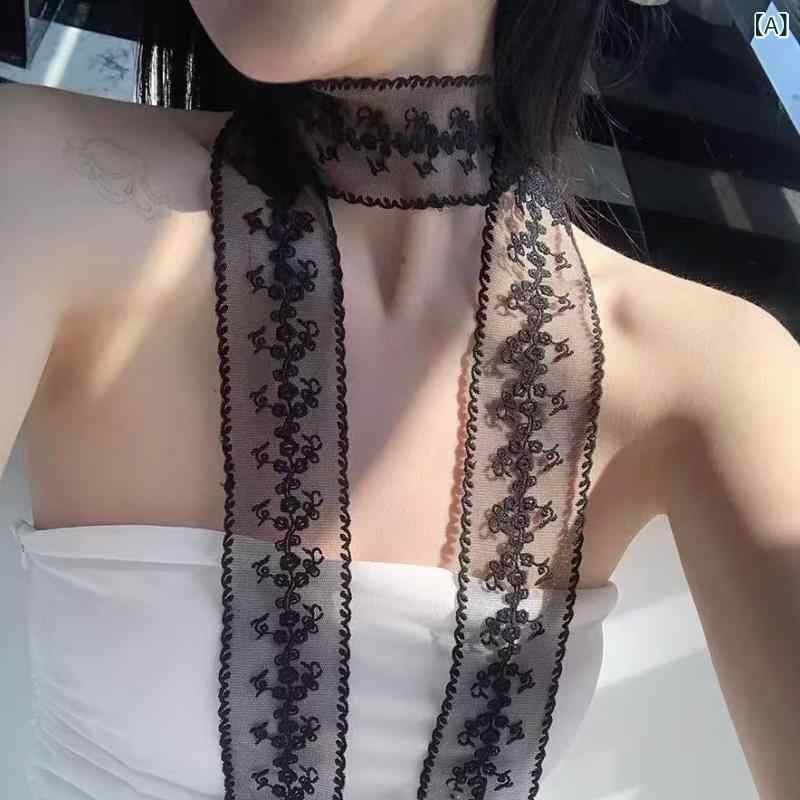 スカーフ レディース 韓国風 インスタ レトロ レース 刺繍 細長 ロング マルチウェイ ヘアアクセサリー..