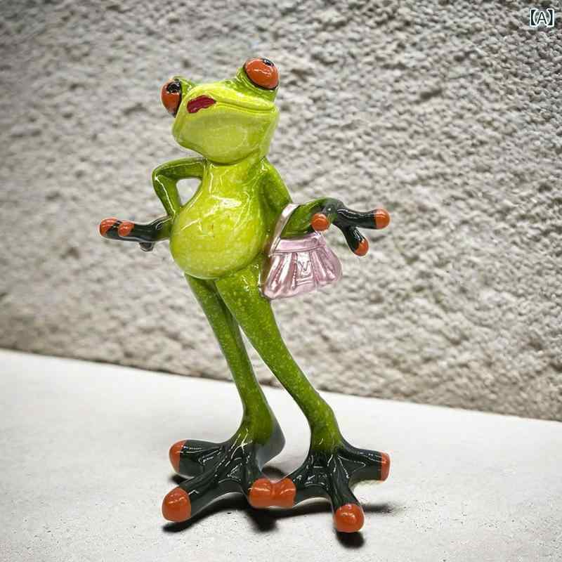 置物 カエル 北欧風 アメリカンカントリー エレガント お祝い 卓上飾り リビング 酒棚 樹脂製 モダン オブジェ フィギュア 高級感 インテリア雑貨 ピンク オレンジレッド アニマルオブジェ(3)