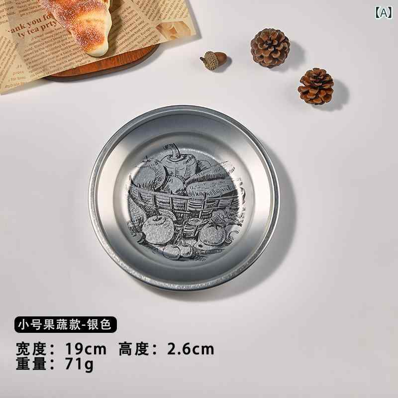 トレイ レトロ ヨーロピアン ブリキ製 フルーツプレート 菓子器 デザート皿 スナックトレー 小物置き キャンプ アウトドア食器 円形 長方形 シルバー ゴールド マルチプレート おしゃれ