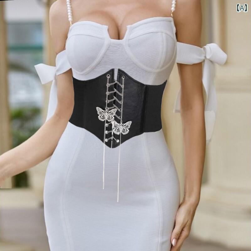 ベルト レディース 女性用 幅広 伸縮性 ストレッチ フェイクレザー ウエストマーク コルセット サッシ..