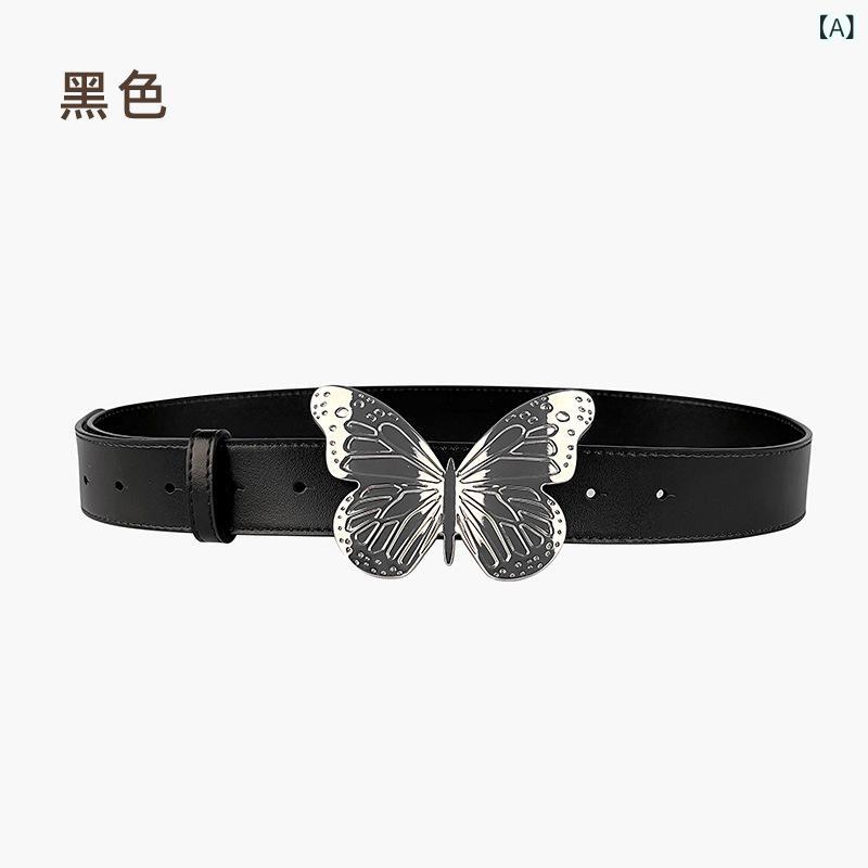 ベルト レディース 女性用 本革 牛革 幅広 ビッグバタフライモチーフ インスタ風 トレンド おしゃれ デニム スラックス カジュアル フォーマル 普段使い オフィスカジュアル