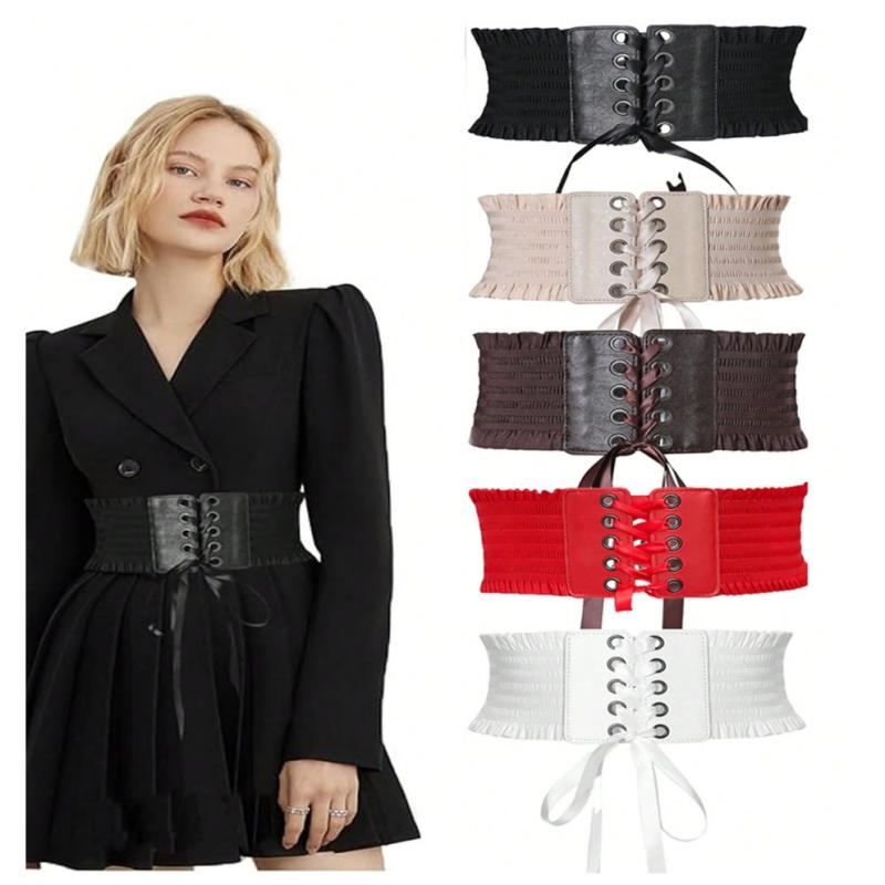 レディース ベルト ウエストマーク ウエストシェイプ 細見え フリンジ タッセル レースアップ リボン レース 幅広 ワイド コルセットベルト ブラック ホワイト レッド ブラウン ナイロン カジュアル フェミニン おしゃれ ファッション小物
