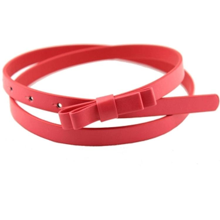 ベルト レディース 女性用 フェイクレザー 合皮 ウエストマーク 細身 スリム リボン 飾りベルト スナップボタン キャンディーカラー パステル カジュアル フェミニン 普段使い