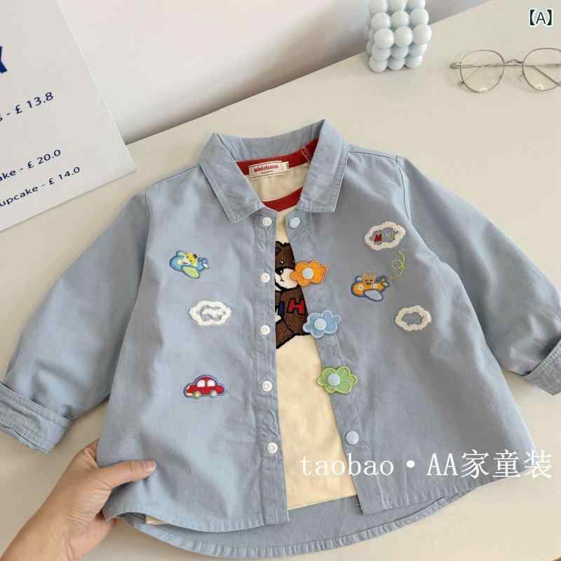 シャツ 男の子 キッズ 男女兼用 カジュアル かわいい 韓国風 飛行機刺繍 襟つき 長袖 綿 コットン UVカ..