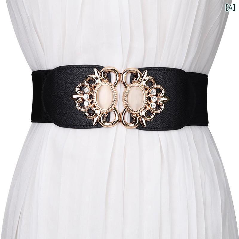 ウエストマークベルト レディース ラインストーン キラキラ 幅広 ワイド ゴム ストレッチ 伸縮性 韓国ファッション おしゃれ 万能 着回し ワンピース ドレス スカート コート チュニック