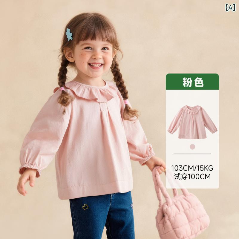 ・カテゴリ: 子供用シャツ・対象: 女児・対象年齢: 3～8歳・スタイル: プリンセス・主な素材: 綿・ネックライン: 襟付き・袖丈: 長袖・柄: 無地・生地加工: 柔軟処理・カラー展開: ピンク、ベージュ、イエロー・サイズ展開: 90cm...