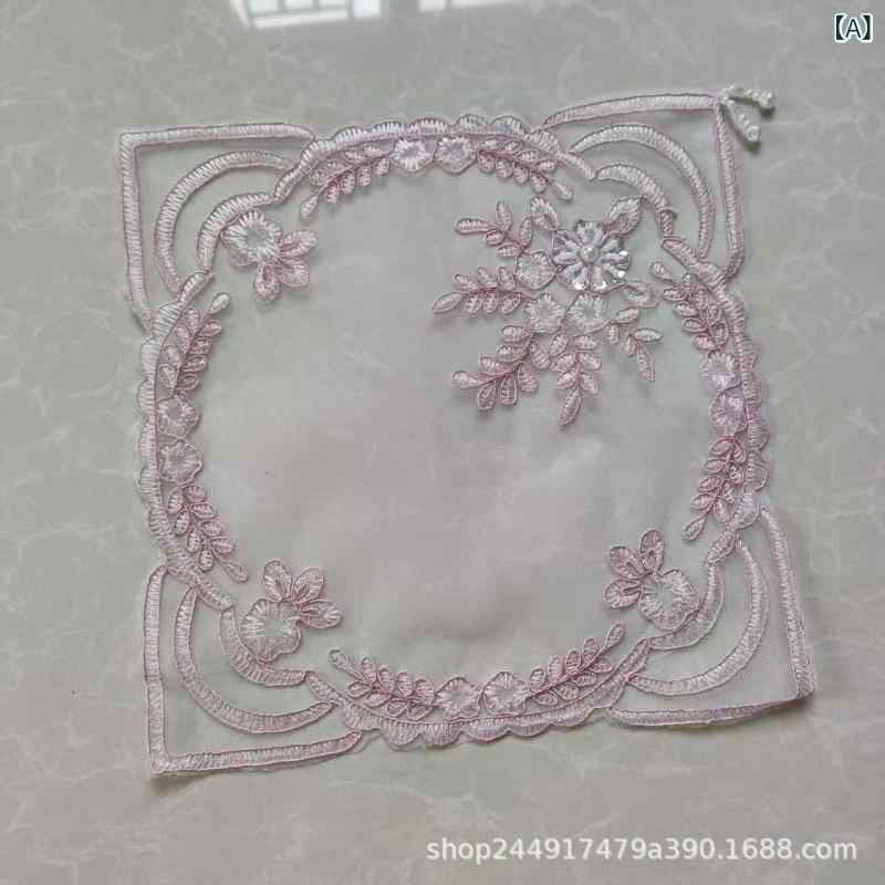 ランチョンマット ヨーロピアン ピンク 華やか 花柄 レース 刺繍 ビーズ 敷物 コースター 正方形 ポリエステル 綿 28cm