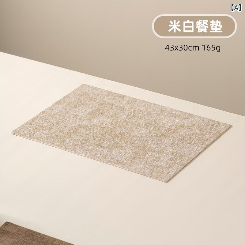 ランチョンマット 北欧風 アメリカン レザー調 防水 撥水 防汚 耐熱 断熱 食卓 ダイニング 長方形 布模様 無地 アイボリー ピンク ダークブルー