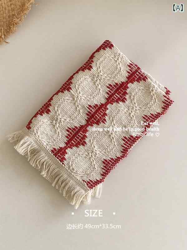 ランチョンマット 新年 クリスマス レトロ おしゃれ かわいい 韓国風 コットンロープ 手編み 赤緑 バイカラー スクエア 正方形 食卓マット テーブルマット 断熱 鍋敷き フリンジ