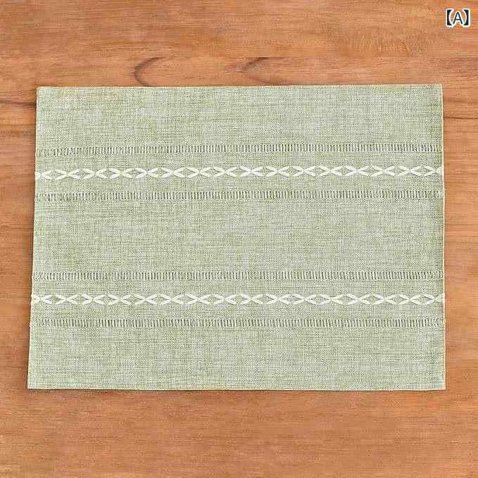 ランチョンマット テーブルマット 麻綿 リネンコットン 立体ストライプ 切り替え配色 断熱 鍋敷き 北欧テイスト 高級感 おしゃれ 家庭用 普段使い ダイニング アイボリー