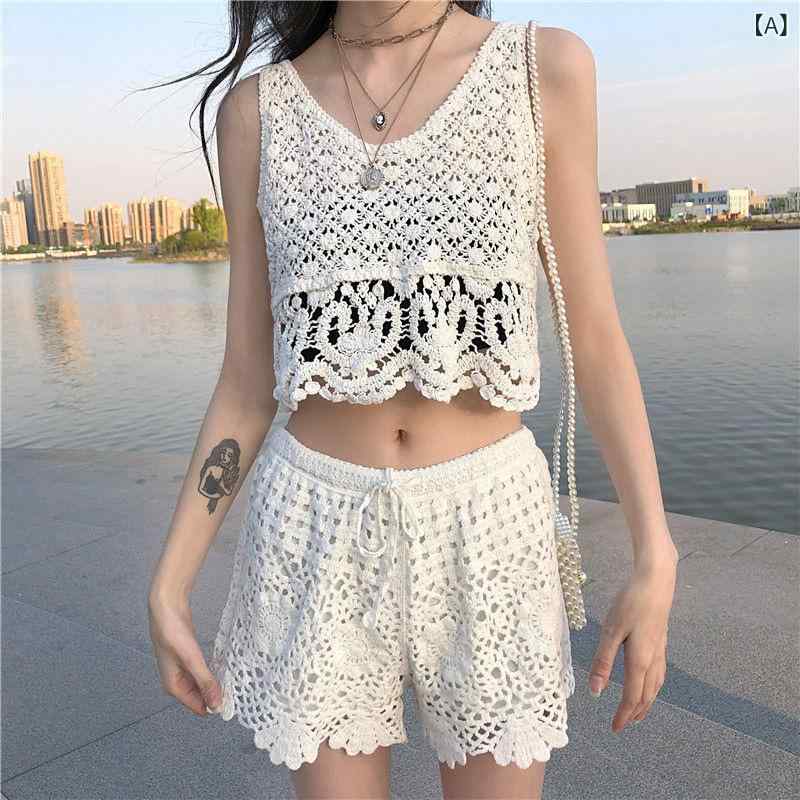 セットアップ レディース キャミソール ショートパンツ ニット 刺繍 ボヘミアン エスニック ショート丈..