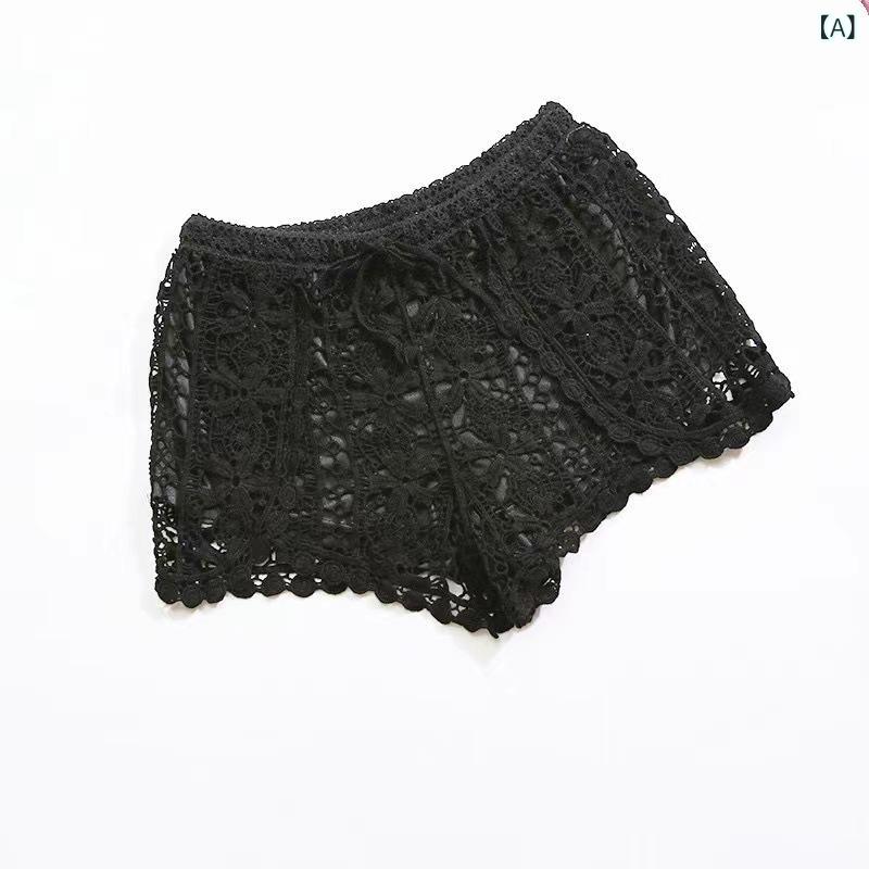 ショートパンツ レディース 女性用 透かしレース 刺繍 ニット ゆったり コットン ミニ丈 透け防止 見せ..