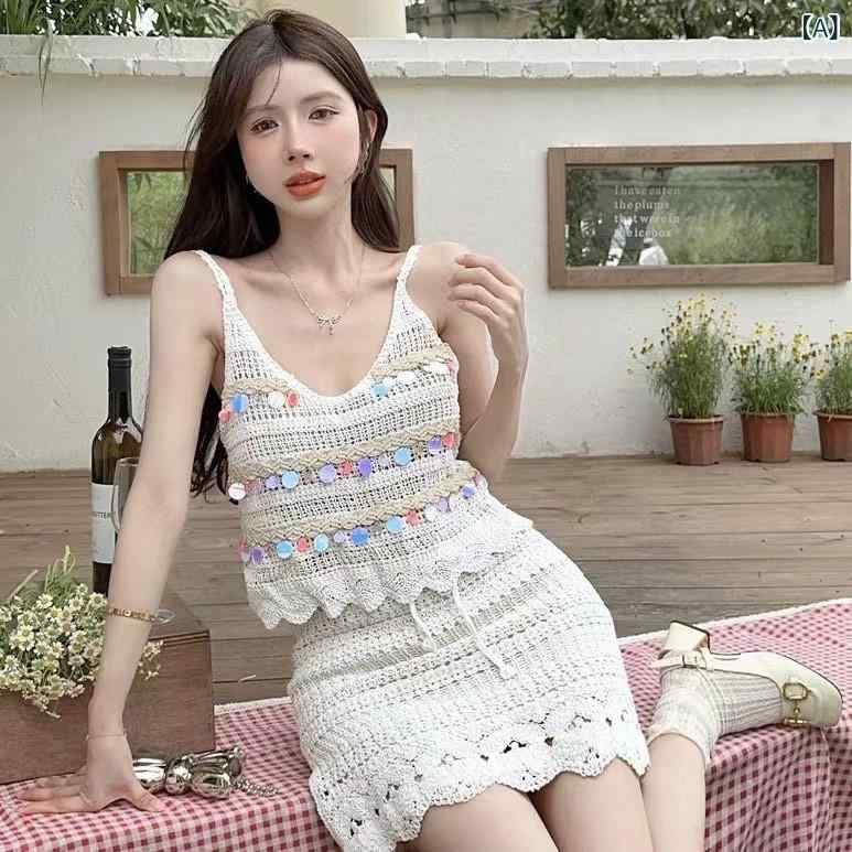 セットアップ レディース エレガント リゾート風 春夏 かぎ針編み クロシェ 透かし編み キャミソール ..
