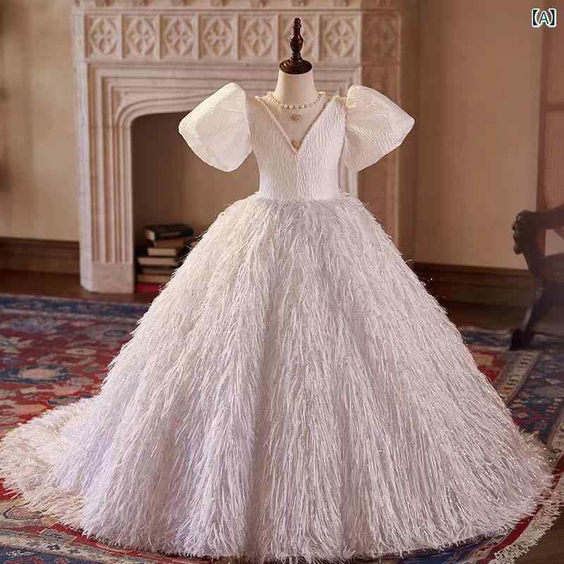 ドレス 女の子 ジュニア プリンセスドレス 発表会 演奏会 誕生日 結婚式 パーティー ステージ衣装 フォーマル レース リボン 上品 高級感 エレガント ロング丈 Aライン ピアノ