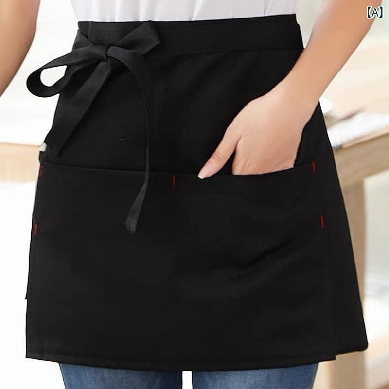 Gingham Aprons - エプロン 腰エプロン ショート丈 ハーフ丈 ウエスト ポケット付き 飲食店 カフェ ホテル 業務用 ユニフォーム サービススタッフ 作業用 接客 おしゃれ 前掛け