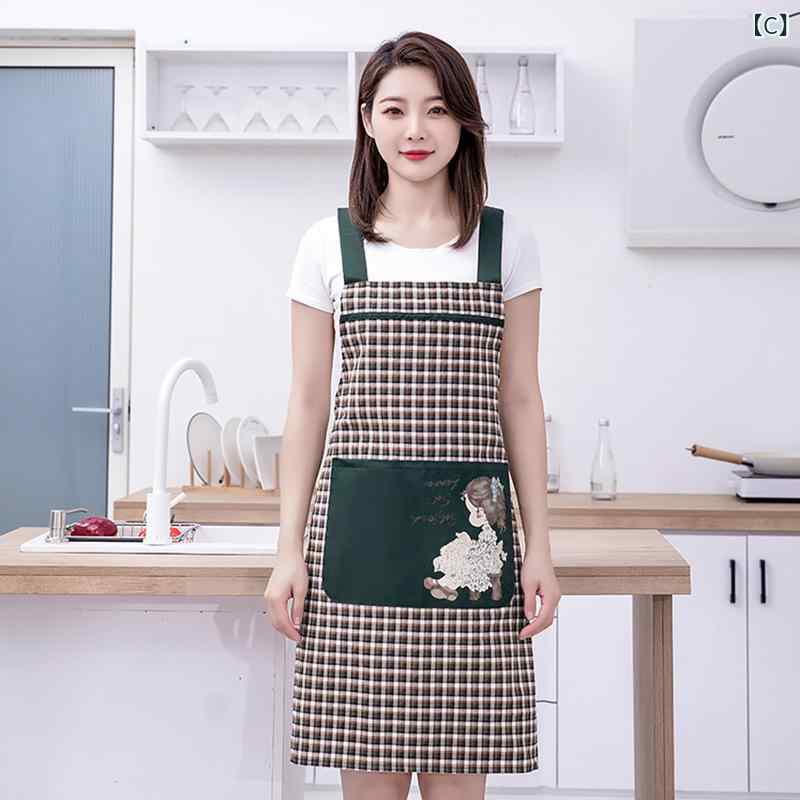 エプロン レディース 韓国風 おしゃれ ポリエステル 綿混 薄手 肩紐 サロペット風 キッチン 調理 料理 家事 普段使い 通気性 防汚 ストライプ柄 チェック柄