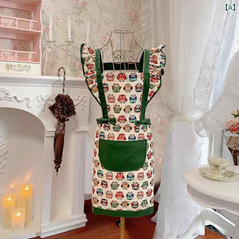 エプロン 男女兼用 フクロウ柄 割烹着 飲食店 業務用 カフェ 厨房 作業用 制服 防汚 撥水 フリーサイズ..