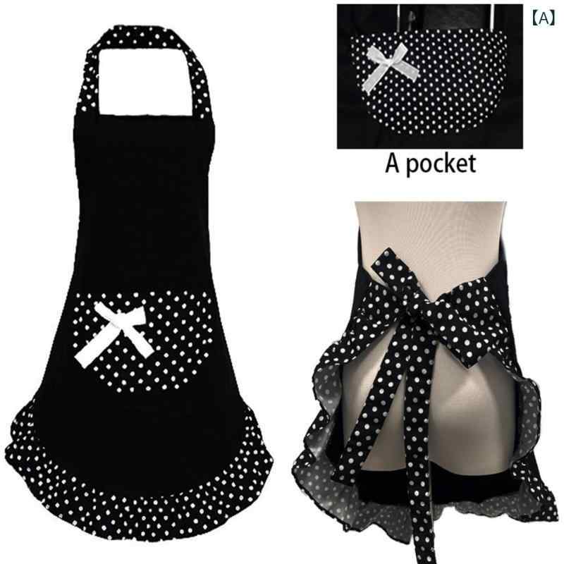 エプロン レディース 韓国風 かわいい プリンセス 水玉 ドット柄 ストライプ柄 リボン キッチン 調理 ..