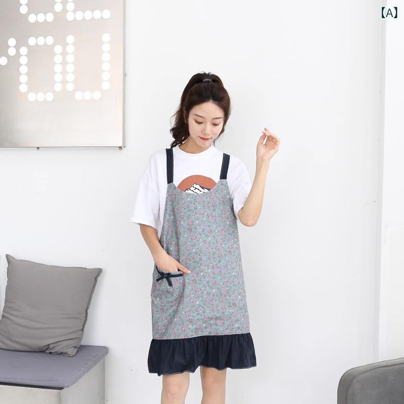Gingham Aprons - エプロン 女性用 大人用 割烹着 おしゃれ 韓国風 かわいい プリンセス 小花柄 防汚 防油 キッチン 料理 家庭用 作業着 フリーサイズ 普段使い 家事