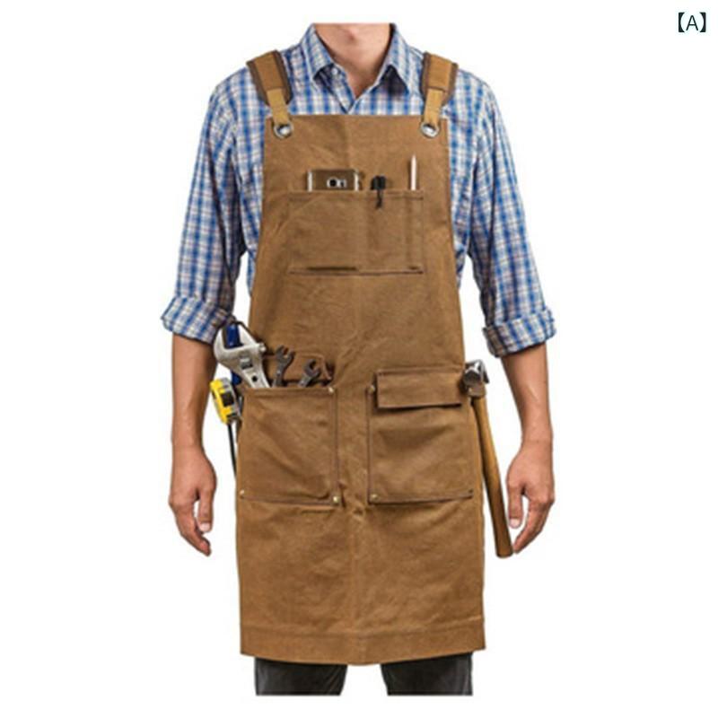エプロン 男女兼用 厚手キャンバス 帆布 多機能ポケット 作業用 木工 電工 DIY 防汚 ガーデニング カフ..